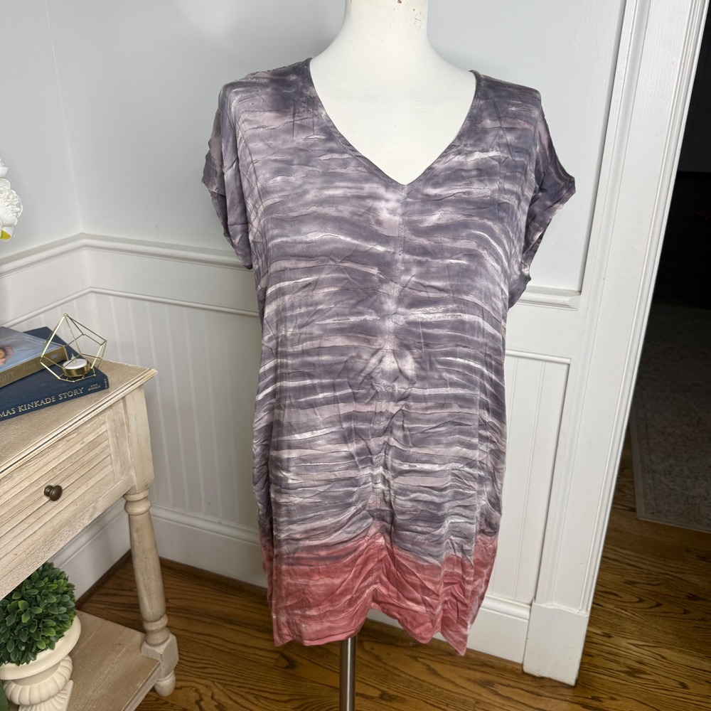 River + Sky Womens Grey Pink Tie Dye V-Neck Tunic Top SS645 Size Medium
